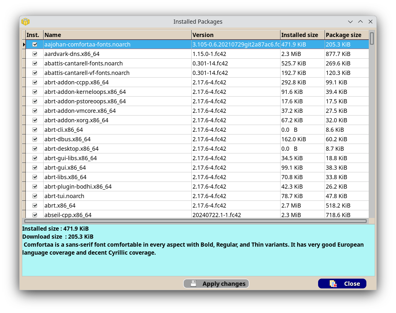Installed packages